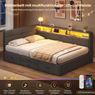 AOGLLATI Polsterbett Schlafsofa 140x200 Doppelbett mit LED-Beleuchtung & Ladestation Betten 140x200 mit 4 Schubladen und Lattenrost aus Metall