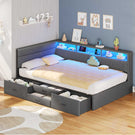 AOGLLATI Polsterbett Schlafsofa 90x200 Doppelbett mit LED-Beleuchtung & Ladestation Betten mit 4 Schubladen und Lattenrost aus Metall