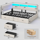 AOGLLATI Polsterbett Schlafsofa 140x200 Doppelbett mit LED-Beleuchtung & Ladestation Betten 140x200 mit 4 Schubladen und Lattenrost aus Metall