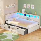 AOGLLATI Polsterbett Schlafsofa 90x200 Doppelbett mit LED-Beleuchtung & Ladestation Betten mit 4 Schubladen und Lattenrost aus Metall