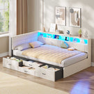AOGLLATI Polsterbett Schlafsofa 90x200 Doppelbett mit LED-Beleuchtung & Ladestation Betten mit 4 Schubladen und Lattenrost aus Metall