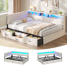 AOGLLATI Polsterbett Schlafsofa 140x200 Doppelbett mit LED-Beleuchtung & Ladestation Betten 140x200 mit 4 Schubladen und Lattenrost aus Metall