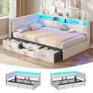 AOGLLATI Polsterbett Schlafsofa 90x200 Doppelbett mit LED-Beleuchtung & Ladestation Betten mit 4 Schubladen und Lattenrost aus Metall