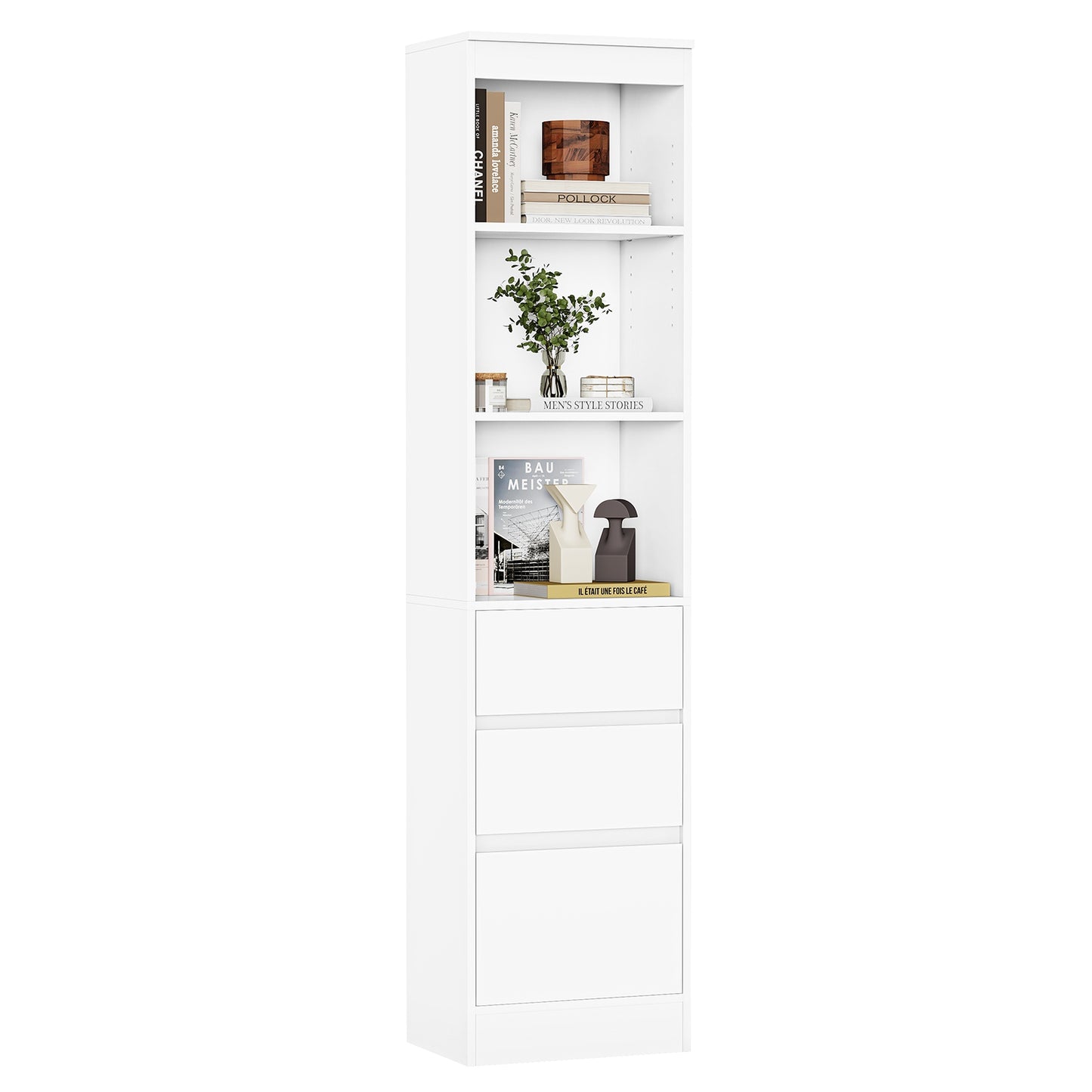 AOGLLATI Bücherregal Bücherschrank mit 3 Schubladen und 3 Fächern Büroregal mit verstellbaren Ablagen 180 cm Hochschrank