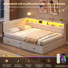 AOGLLATI Polsterbett Schlafsofa 140x200 Doppelbett mit LED-Beleuchtung & Ladestation Betten 140x200 mit 4 Schubladen und Lattenrost aus Metall