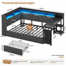 AOGLLATI Polsterbett 140x200 mit LED-Beleuchtung Ladestation Jugendbett mit Gepolstertem Kopfteil 2 Schubladen & 6 Staufächern