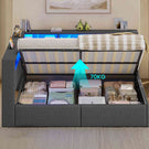 AOGLLATI Polsterbett Schlafsofa 140x200 mit Hydraulis LED-Beleuchtung & USB Doppelbett mit 6 Staufächern & Gepolstertem LED-Kopfteil