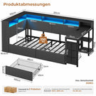AOGLLATI Polsterbett 90x200 mit LED-Beleuchtung Ladestation & Schreibtisch Tagesbett Jugendbett mit Gepolstertem Kopfteil 2 Schubladen & 6 Staufächern