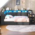 AOGLLATI Polsterbett 90x200 mit LED-Beleuchtung Ladestation & Schreibtisch Tagesbett Jugendbett mit Gepolstertem Kopfteil 2 Schubladen & 6 Staufächern