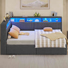 AOGLLATI Polsterbett Schlafsofa 140x200 mit Hydraulis LED-Beleuchtung & USB Doppelbett mit 6 Staufächern & Gepolstertem LED-Kopfteil