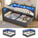 AOGLLATI Polsterbett Schlafsofa 90x200 mit Hydraulis LED-Beleuchtung & USB Kinderbett mit 5 Staufächern & Gepolstertem LED-Kopfteil