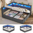 AOGLLATI Polsterbett Schlafsofa 140x200 mit Hydraulis LED-Beleuchtung & USB Doppelbett mit 6 Staufächern & Gepolstertem LED-Kopfteil