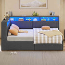 AOGLLATI Polsterbett Schlafsofa 90x200 mit Hydraulis LED-Beleuchtung & USB Kinderbett mit 5 Staufächern & Gepolstertem LED-Kopfteil