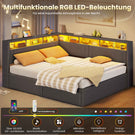 AOGLLATI Polsterbett Schlafsofa 140x200 mit Hydraulis LED-Beleuchtung & USB Doppelbett mit 6 Staufächern & Gepolstertem LED-Kopfteil