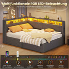 AOGLLATI Polsterbett Schlafsofa 90x200 mit Hydraulis LED-Beleuchtung & USB Kinderbett mit 5 Staufächern & Gepolstertem LED-Kopfteil