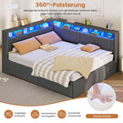 AOGLLATI Polsterbett Schlafsofa 140x200 mit Hydraulis LED-Beleuchtung & USB Doppelbett mit 6 Staufächern & Gepolstertem LED-Kopfteil