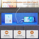 AOGLLATI Polsterbett Schlafsofa 90x200 mit Hydraulis LED-Beleuchtung & USB Kinderbett mit 5 Staufächern & Gepolstertem LED-Kopfteil