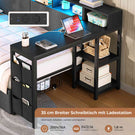 AOGLLATI Polsterbett 90x200 mit LED-Beleuchtung Ladestation & Schreibtisch Tagesbett Jugendbett mit Gepolstertem Kopfteil 2 Schubladen & 6 Staufächern