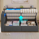 AOGLLATI Polsterbett Schlafsofa 90x200 mit Hydraulis LED-Beleuchtung & USB Kinderbett mit 5 Staufächern & Gepolstertem LED-Kopfteil