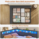 AOGLLATI Polsterbett Schlafsofa 140x200 mit Hydraulis LED-Beleuchtung & USB Doppelbett mit 6 Staufächern & Gepolstertem LED-Kopfteil