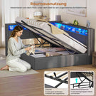 AOGLLATI Polsterbett Schlafsofa 140x200 mit Hydraulis LED-Beleuchtung & USB Doppelbett mit 6 Staufächern & Gepolstertem LED-Kopfteil
