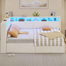 AOGLLATI Polsterbett Schlafsofa 140x200 mit Hydraulis LED-Beleuchtung & USB Doppelbett mit 6 Staufächern & Gepolstertem LED-Kopfteil