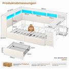 AOGLLATI Polsterbett 140x200 mit LED-Beleuchtung Ladestation Jugendbett mit Gepolstertem Kopfteil 2 Schubladen & 6 Staufächern