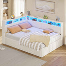 AOGLLATI Polsterbett Schlafsofa 90x200 mit Hydraulis LED-Beleuchtung & USB Kinderbett mit 5 Staufächern & Gepolstertem LED-Kopfteil