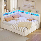 AOGLLATI Polsterbett Schlafsofa 140x200 mit Hydraulis LED-Beleuchtung & USB Doppelbett mit 6 Staufächern & Gepolstertem LED-Kopfteil