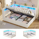 AOGLLATI Polsterbett Schlafsofa 90x200 mit Hydraulis LED-Beleuchtung & USB Kinderbett mit 5 Staufächern & Gepolstertem LED-Kopfteil
