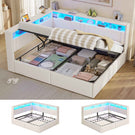 AOGLLATI Polsterbett Schlafsofa 140x200 mit Hydraulis LED-Beleuchtung & USB Doppelbett mit 6 Staufächern & Gepolstertem LED-Kopfteil