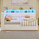 AOGLLATI Polsterbett Schlafsofa 90x200 mit Hydraulis LED-Beleuchtung & USB Kinderbett mit 5 Staufächern & Gepolstertem LED-Kopfteil