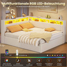 AOGLLATI Polsterbett Schlafsofa 140x200 mit Hydraulis LED-Beleuchtung & USB Doppelbett mit 6 Staufächern & Gepolstertem LED-Kopfteil