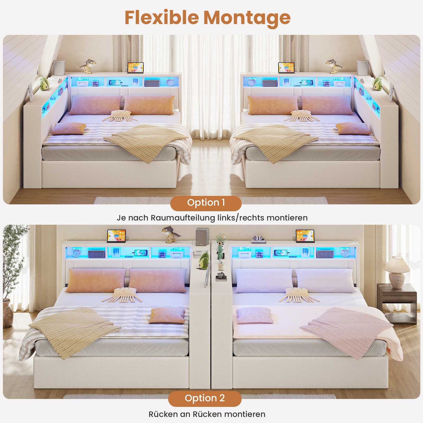 AOGLLATI Polsterbett Schlafsofa 140x200 mit Hydraulis LED-Beleuchtung & USB Doppelbett mit 6 Staufächern & Gepolstertem LED-Kopfteil