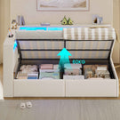 AOGLLATI Polsterbett Schlafsofa 90x200 mit Hydraulis LED-Beleuchtung & USB Kinderbett mit 5 Staufächern & Gepolstertem LED-Kopfteil