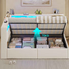 AOGLLATI Polsterbett Schlafsofa 140x200 mit Hydraulis LED-Beleuchtung & USB Doppelbett mit 6 Staufächern & Gepolstertem LED-Kopfteil