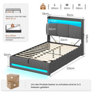 AOGLLATI Polsterbett 90×200 mit Steckdosen und LED-Beleuchtung Doppelbett mit Stauraum Kopfteil Bett mit Hydraulische Stauraum und Lattenrost aus Holz