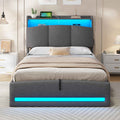 AOGLLATI Polsterbett 90×200 mit Steckdosen und LED-Beleuchtung Doppelbett mit Stauraum Kopfteil Bett mit Hydraulische Stauraum und Lattenrost aus Holz