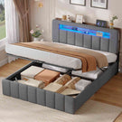 AOGLLATI Polsterbett 140x190 mit Stauraum Hydraulisches Bett mit LED-Bleuchtung und Ladestation Jugendbett Doppelbett Bettgestell mit Kopfteil aus Samt