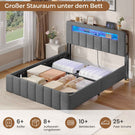 AOGLLATI Polsterbett 140x190 mit Stauraum Hydraulisches Bett mit LED-Bleuchtung und Ladestation Jugendbett Doppelbett Bettgestell mit Kopfteil aus Samt
