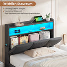 AOGLLATI Polsterbett 90×200 mit Steckdosen und LED-Beleuchtung Doppelbett mit Stauraum Kopfteil Bett mit Hydraulische Stauraum und Lattenrost aus Holz