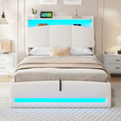 AOGLLATI Polsterbett 90×200 mit Steckdosen und LED-Beleuchtung Doppelbett mit Stauraum Kopfteil Bett mit Hydraulische Stauraum und Lattenrost aus Holz