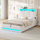 AOGLLATI Polsterbett 90×200 mit Steckdosen und LED-Beleuchtung Doppelbett mit Stauraum Kopfteil Bett mit Hydraulische Stauraum und Lattenrost aus Holz