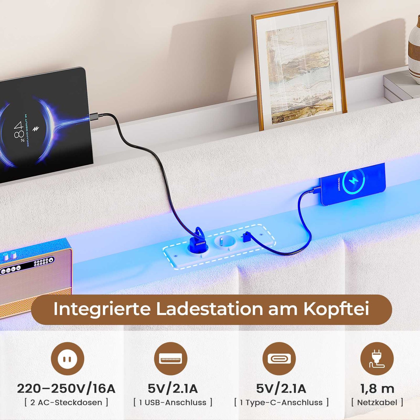 AOGLLATI Polsterbett 140x190 mit Stauraum Hydraulisches Bett mit LED-Bleuchtung und Ladestation Jugendbett Doppelbett Bettgestell mit Kopfteil aus Samt