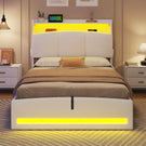 AOGLLATI Polsterbett 90×200 mit Steckdosen und LED-Beleuchtung Doppelbett mit Stauraum Kopfteil Bett mit Hydraulische Stauraum und Lattenrost aus Holz