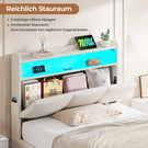 AOGLLATI Polsterbett 90×200 mit Steckdosen und LED-Beleuchtung Doppelbett mit Stauraum Kopfteil Bett mit Hydraulische Stauraum und Lattenrost aus Holz