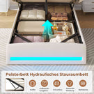 AOGLLATI Polsterbett 90×200 mit Steckdosen und LED-Beleuchtung Doppelbett mit Stauraum Kopfteil Bett mit Hydraulische Stauraum und Lattenrost aus Holz