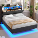 AOGLLATI Polsterbett 140x190 mit Stauraum Schwebebett mit 270°-LED-Beleuchtung Jugendbett mit Ladestation Doppelbett Bettgestell mit Stauraum Kopfteil