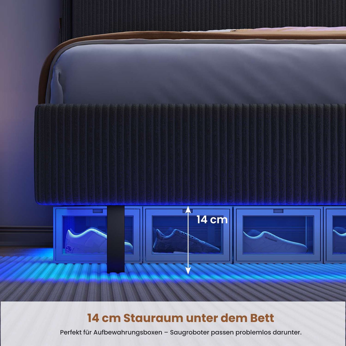 AOGLLATI Polsterbett 140x190 mit Stauraum Schwebebett mit 270°-LED-Beleuchtung Jugendbett mit Ladestation Doppelbett Bettgestell mit Stauraum Kopfteil