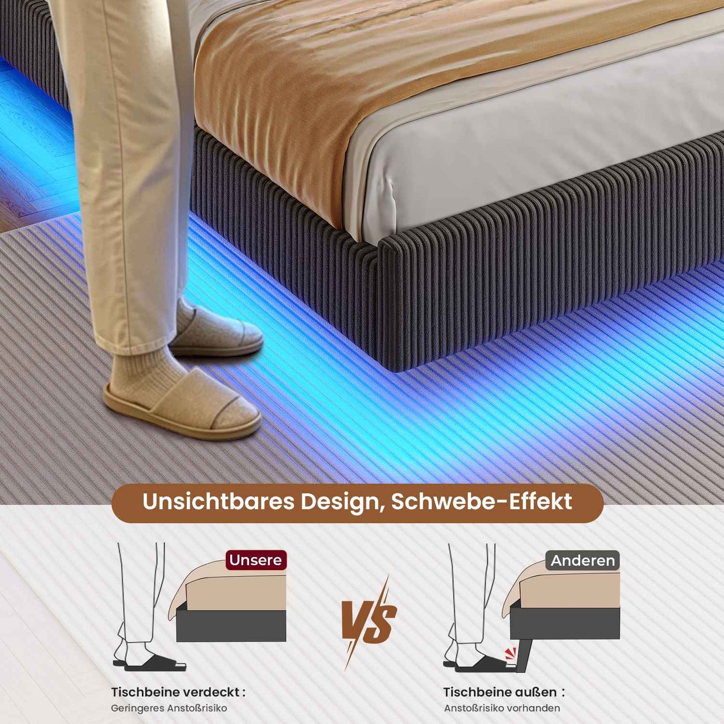 AOGLLATI Polsterbett 140x190 mit Stauraum Schwebebett mit 270°-LED-Beleuchtung Jugendbett mit Ladestation Doppelbett Bettgestell mit Stauraum Kopfteil